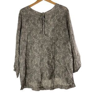 Rock Flower Paper SoHo Peasant Blouse Viscose Top Tunic Gray Long Sleeve Size L